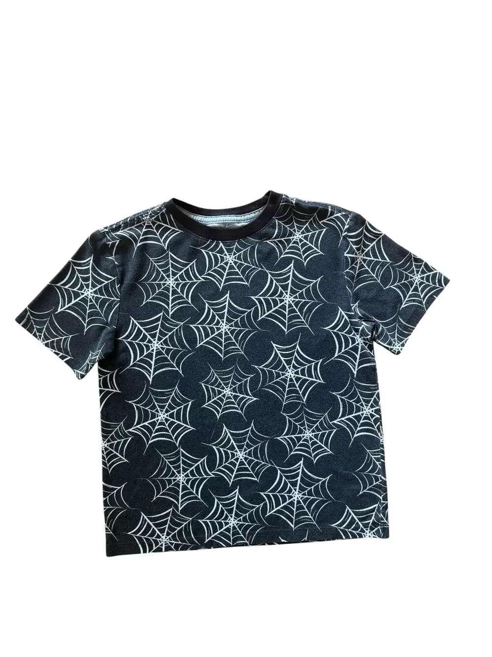 Old Navy Boy Girl Spiderweb Halloween T-Shirt Black Web Pattern Size Medium